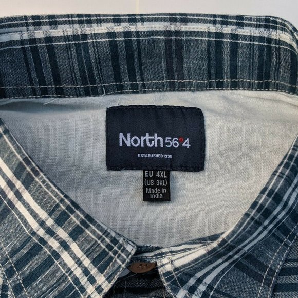 Big & Tall NORTH 56º4 Sz 3XL Sort Sleeve Navy Blue Plaid Mens' Shirt RET $89.50 - Picture 5 of 6